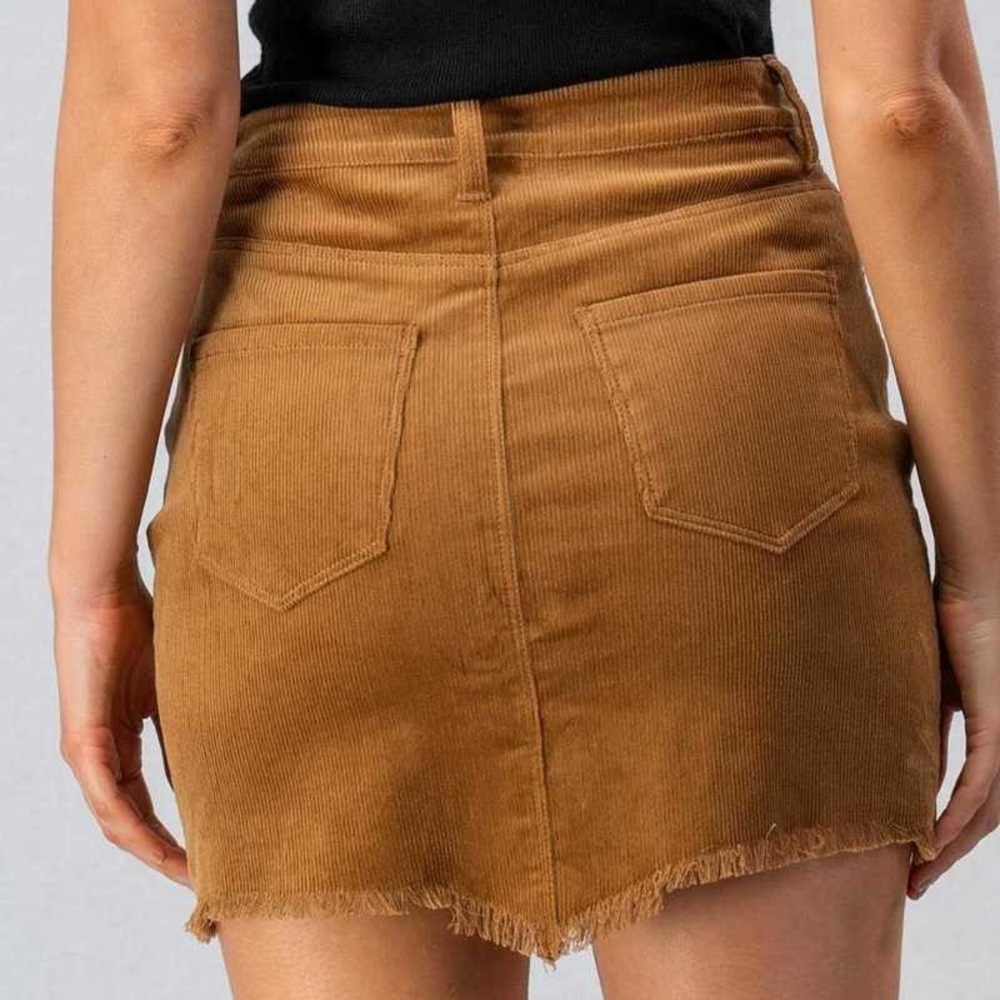 Raw Hem Corduroy Mini Skirt, Camel/Tan - Picture 2 of 4